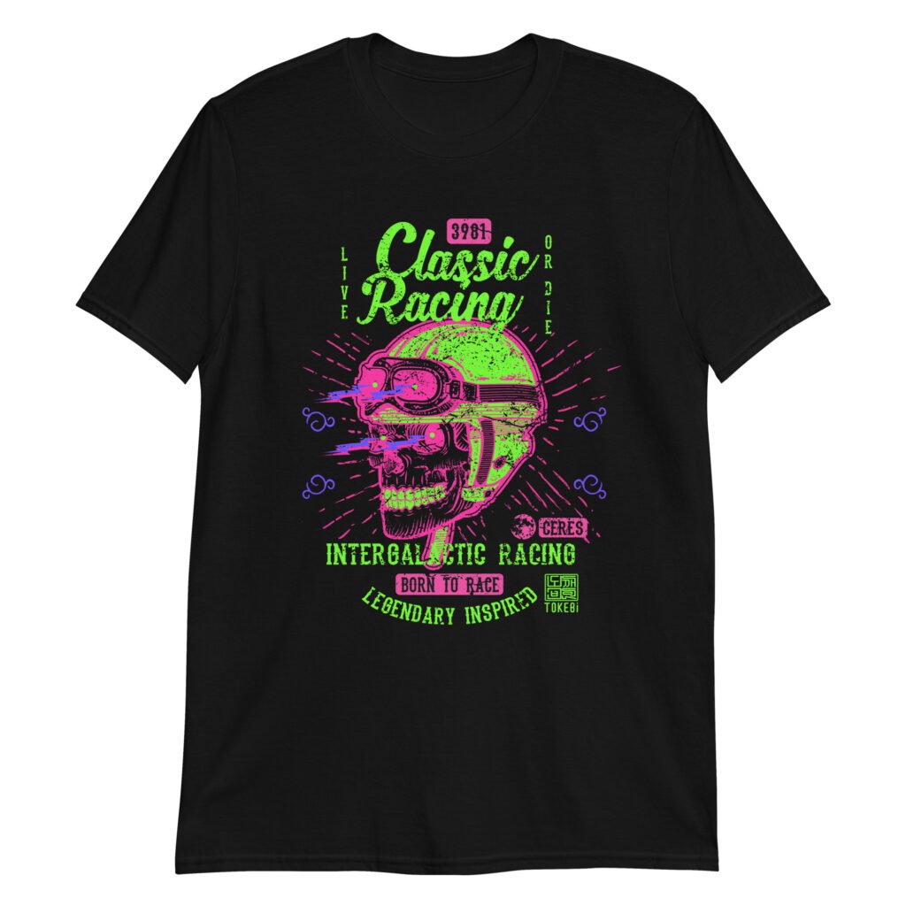Classic Racing Short-Sleeve Unisex Black Skull T-Shirt
